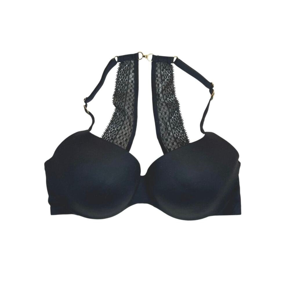 Victoria’s Secret Incredible Lined Demi Bra Black 34C Lace T Back